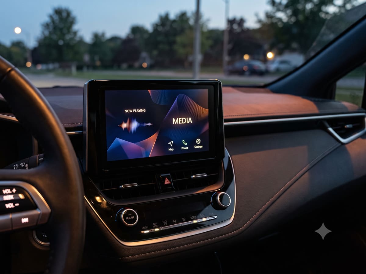 Modern touchscreen head unit installed in a clean dashboard