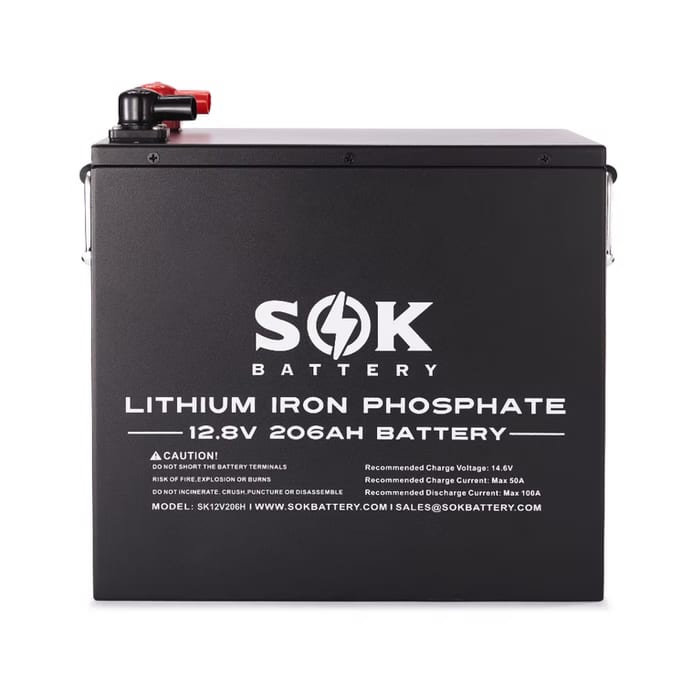 SOK 12V 206Ah LiFePO4 Battery - metal box, Bluetooth, heater pad (1 of 2)